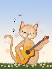 illustration of cat plays the guitar