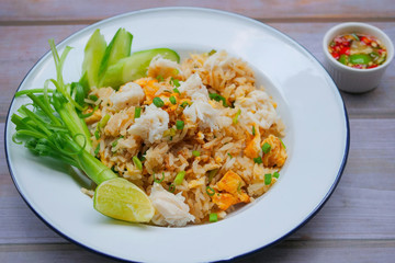 fried rice with crab with vegetable