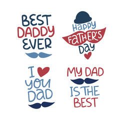 Father's Day holiday illustration set. Hand drawn vector lettering celebration quote