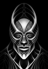 Character, alien, humanoid, intelligent creature, with big unusual head, crown, powerful jaw and neck, with large nose and lips, similar to the Dark Lord or ruler of an extraterrestrial race.