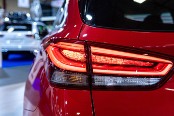 Close-up of the rear light of a modern car. Exterior details.
