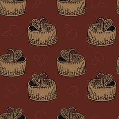 vector seamless pattern, picnic basket on a brown background