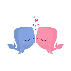 Cute whales kissing. Dating, romantic, together. Can be used for topics like love, Valentines day, mammal