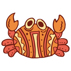Tribal crab on white isolated backdrop. Ethnical mascot for invitation and gift card, tattoo parlor or seafood store logo, bath tile. Phone case or cloth print. Doodle style stock vector illustration