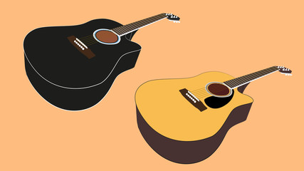 Acoustic guitar (Dreadnought). Isolated detailed image. EPS 10 Vector.