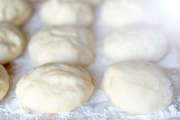 Fototapeta na wymiar Dough products. Bake dessert in the kitchen at home. Homemade food recipe.