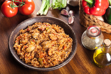 Chicken jambalaya - spicy rice with chicken a nd sausage
