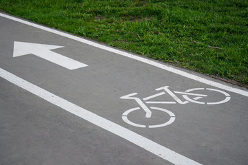 Obraz premium Bike path, a symbol of a Bicycle path on asphalt in a Park
