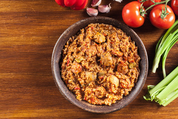 Chicken jambalaya - spicy rice with chicken a nd sausage