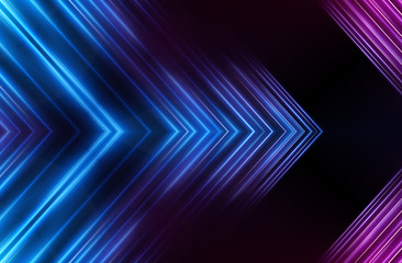 Abstract dark background with blue and pink neon glow. Neon light lines, waves.