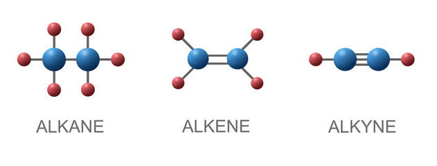 3d illustration of alkyne alkene and alkyne with ethane ethylene acetylene show type of chemical bond in basic 