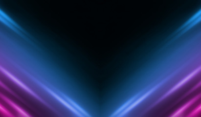 Fototapeta premium Abstract dark background with blue and pink neon glow. Neon light lines, waves.