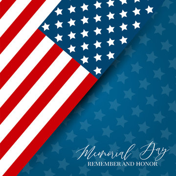Memorial Day banner. USA flag. Remember and honor. National celebration concept simple design. Vector illustration.