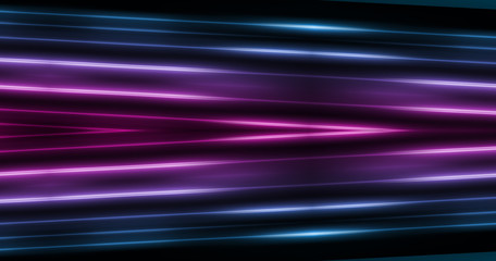 Abstract dark background with blue and pink neon glow. Neon light lines, waves.