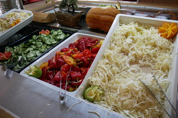 salad with vegetables, fresh vegetable salads in a self-service restaurant