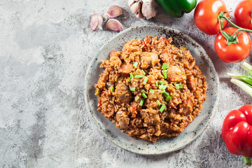 Chicken jambalaya - spicy rice with chicken a nd sausage