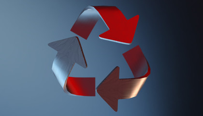 Recycle symbol on various material and background, 3d render