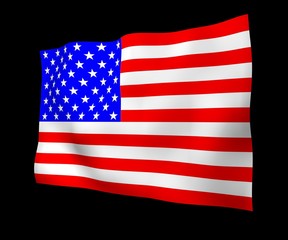 Waving flag of the United States of America on a dark background. Stars and Stripes. State symbol of the USA. 3D illustration