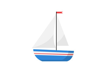 Sailing yacht with red flag on top. Maritime, nautical, sailboat. Can be used for topics like vacation, tourism, leisure