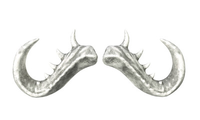 Fototapeta premium Horns for a bull, horns of a monster on a white background 3d render
