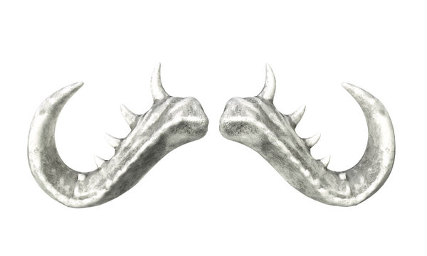 Horns for a bull, horns of a monster on a white background 3d render