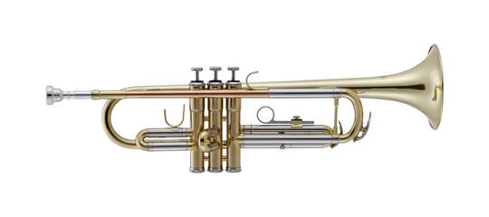 Golden Trumpet, Trumpets, Brass Music Instrument Isolated on White background 3D rendering