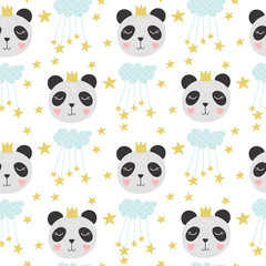 Seamless Pattern with cute panda. Kids print. Vector