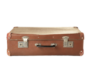 Vintage leather suitcase on isolated white background