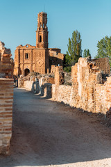 Belchite village ruins, bombarded during Spanish Civil War, in Aragon, Spain