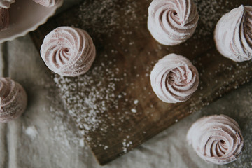 Fototapeta na wymiar Zephyr sweet pastry dessert marshmello pink food tasty homemade 