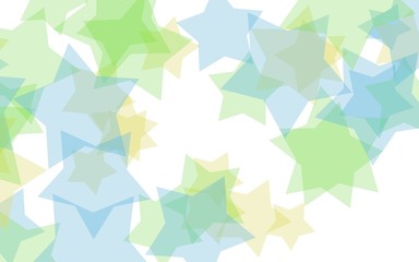 Multicolored translucent stars on a white background. Green tones. 3D illustration