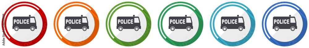 Poster police icon set, flat design vector illustration in 6 colors options for webdesign and mobile applic