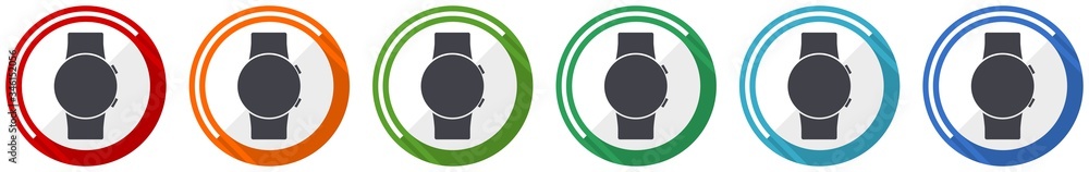 Aufkleber smartwatch icon set, smart watch flat design vector illustration in 6 colors options for webdesign a