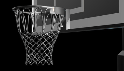 Fototapeta na wymiar Silver net of a basketball hoop on various material and background, 3d render