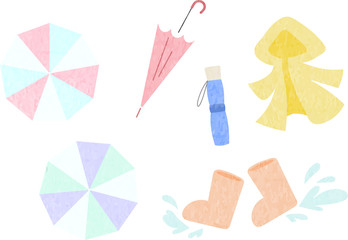 雨の日のグッズのイラストセット