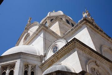 Obraz premium Saint James Cathedral in Sibenik, Croatia, Europe, located next to the mouth of the Krka river on the Adriatic sea coast