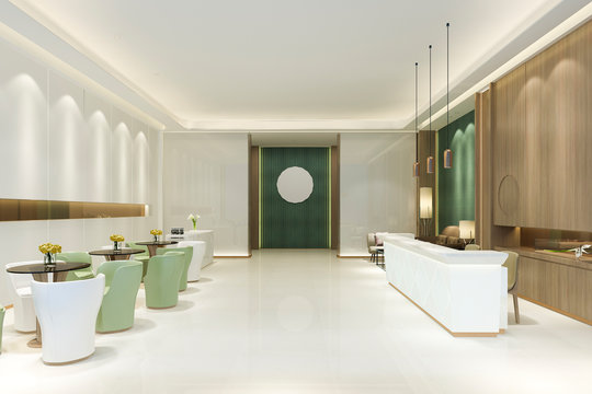 3d Rendering Grand Luxury Hotel Reception Hall With Green Tone Asian Style