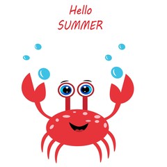 Cute red crab cartoon illustration  . sea world  character vector .
