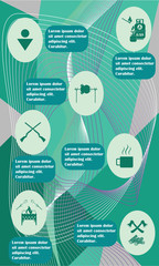 Poster with Set of travel and camping equipment icons