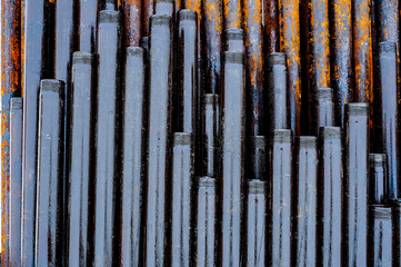 Construction of Oil and Gas Pipeline, horizontal directional drilling. Drilling of oil and gas wells. In the foreground, a threaded joint of pipes