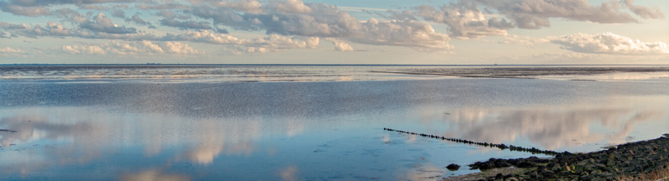 Terschelling panoramic view on Harlingen, Friesland, Netherlands