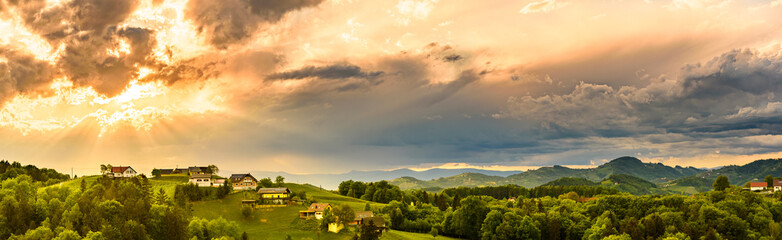 Naklejka na ściany i meble Panorama of vineyards hills in south Styria, Austria. Tuscany like place to visit.