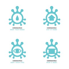 virus , bacteria , microbe icon shape set , group of schematic pictures of medicine icons with text recommendation signs for quarantine at self isolation stay home period . vector