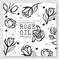 Vector packaging design elements and templates for rose oil labels and bottles