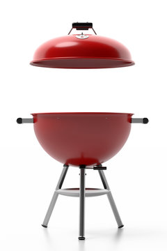 BBQ Grill. Barbecue Round With Cover Isolated Against White Background. 3d Illustration