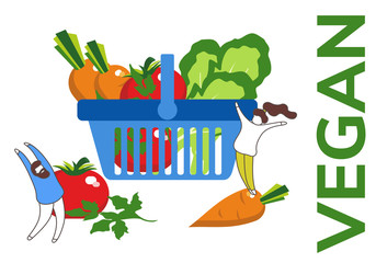 Simple flat illustration of organic food. Landing page, layout, banner with vegetables. 