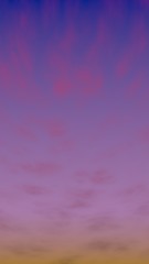 Cumulus pink clouds in the purple sky at sunset. Abstract group of clouds in the evening. 3D illustration