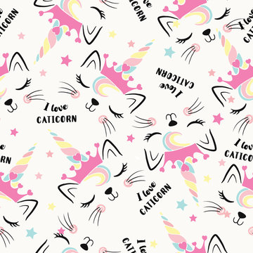 Lovely cats pattern design, doodle illustration for kids.
