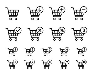 shopping cart sign set for website, shopping trolley icons