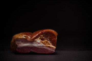 Smoked bacon on the counter, wędzony boczek na blacie